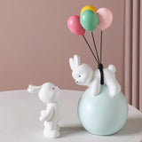 Maxbell Balloon Bunny Figurine Funny Flying Bunny Figure for TV Stand Office Cabinet Blue
