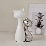Maxbell 2 Pieces Cat Statue Ceramic Figurine Gift Ornament for Fireplace Desk Office