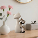 Maxbell 2 Pieces Cat Statue Ceramic Figurine Gift Ornament for Fireplace Desk Office