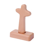 Maxbell Wood Cross Statue with Stand Collection for Catholic Church Prayer Ornaments Round Head
