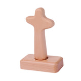 Maxbell Wood Cross Statue with Stand Collection for Catholic Church Prayer Ornaments Round Head
