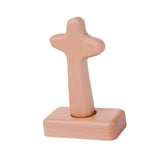 Maxbell Wood Cross Statue with Stand Collection for Catholic Church Prayer Ornaments Round Head