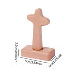 Maxbell Wood Cross Statue with Stand Collection for Catholic Church Prayer Ornaments Round Head