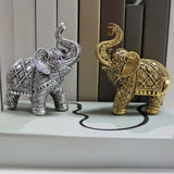 Maxbell Elephant Figurine Collection Desktop Ornament for Bookshelf Living Room Desk Gold