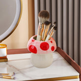 Maxbell Mushroom Ceramic Makeup Brushes Cup Container for Office School Gift Pink