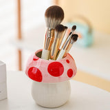 Maxbell Mushroom Ceramic Makeup Brushes Cup Container for Office School Gift Pink