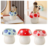 Maxbell Mushroom Ceramic Makeup Brushes Cup Container for Office School Gift Pink