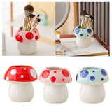 Maxbell Mushroom Ceramic Makeup Brushes Cup Container for Office School Gift Pink
