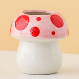 Maxbell Mushroom Ceramic Makeup Brushes Cup Container for Office School Gift Pink