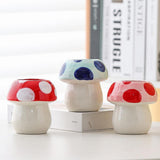Maxbell Mushroom Ceramic Makeup Brushes Cup Container for Office School Gift Pink