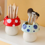 Maxbell Mushroom Ceramic Makeup Brushes Cup Container for Office School Gift Pink