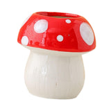 Maxbell Mushroom Ceramic Makeup Brushes Cup Container for Office School Gift Red