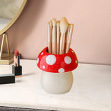 Maxbell Mushroom Ceramic Makeup Brushes Cup Container for Office School Gift Red