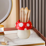 Maxbell Mushroom Ceramic Makeup Brushes Cup Container for Office School Gift Red