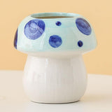 Maxbell Mushroom Ceramic Makeup Brushes Cup Container for Office School Gift Blue
