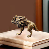 Maxbell Brass Wolf Figurine Decorative Wealth Craft Home Miniatures Animal Sculpture