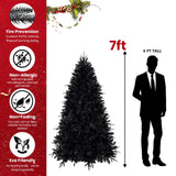 7ft Black Christmas Tree with 450 White LED Lights, 1916 Tips +PVC