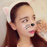 2pcs Cat Ear Stretch Makeup Face Washing Shower Mask Hairband Snood Headband