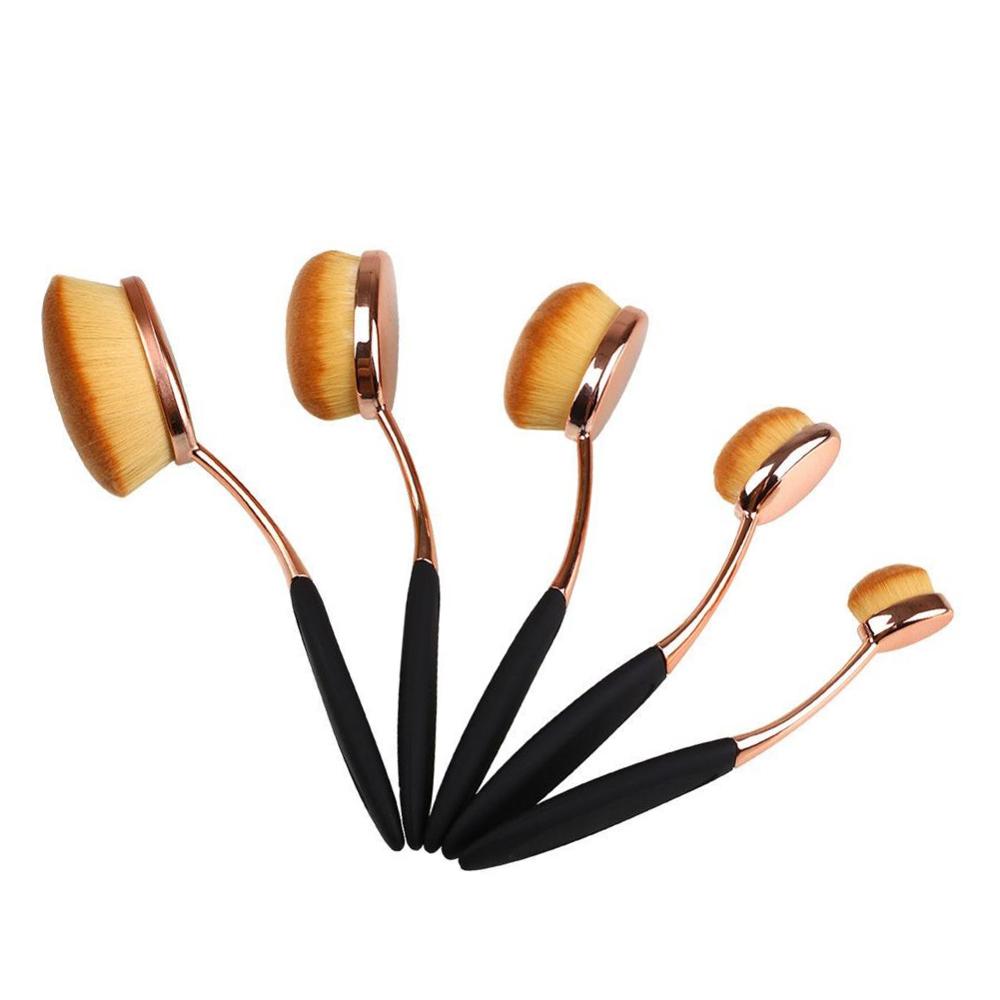 Maxbell Rose Gold Oval Toothbrush Makeup Brush 5 Pcs Set + Sponge Puff + Lip Gloss24