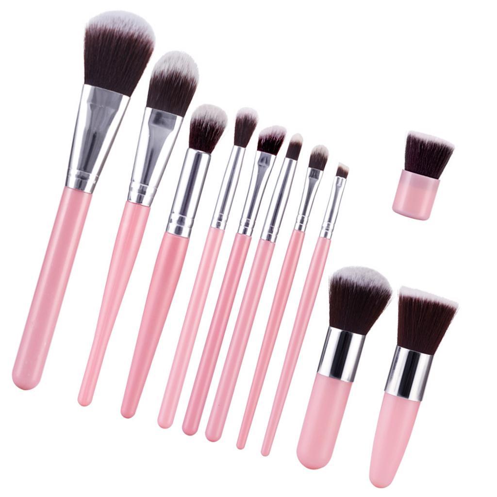 11Pcs Eyebrow Eyeshadow Foundation Lip Cosmetic Makeup Brush Set Pink silver