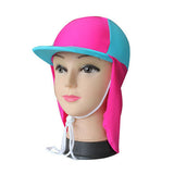 Maxbell Kids UPF 50+ Sun Protection Beach Hat Neck Flap 2# Rose Red & Sky Blue - Aladdin Shoppers