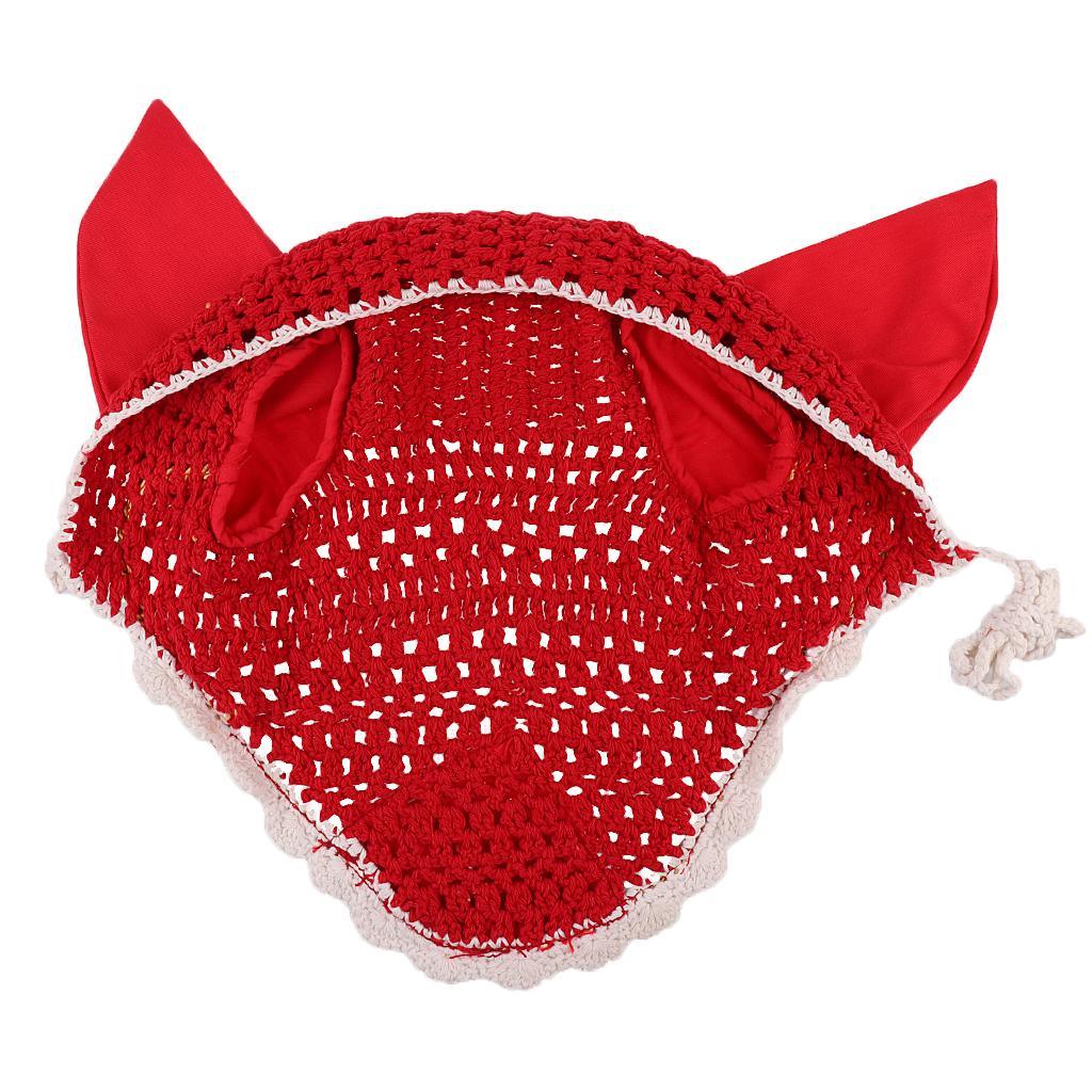 Maxbell Maxbell Soft Cotton Hand Crochet Breathable Fly Veil with Ears for Horse Red