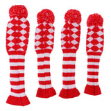 Maxbell Maxbell 4Pcs Pom Pom Knit Headcover Long Neck Driver Fairway Woods Head Cover Red