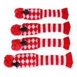 Maxbell Maxbell 4Pcs Pom Pom Knit Headcover Long Neck Driver Fairway Woods Head Cover Red