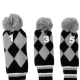 Maxbell Maxbell Set of 3 Golf Pom Pom Headcover Driver Fairway Woods Head Covers Gray