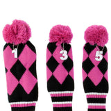 Maxbell Set of 3 Golf Pom Pom Headcover Driver Fairway Woods Head Covers Pink - Aladdin Shoppers