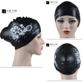 Maxbell Elastic Silicone Swim Cap Swimming Pool Hat for Women Girls Men Black