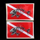 Maxbell Maxbell 2 Pieces Reflective Scuba Diving Diver Kayak Sticker Decal Fish Skeleton