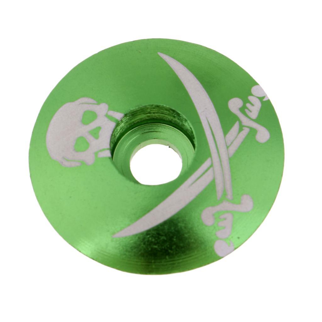 Maxbell Maxbell Aluminum Alloy Bicycle Threadless Stem Headset Top Cap Cover Green Skull