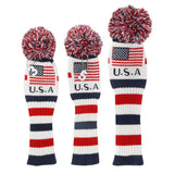 Maxbell Maxbell 3 Pieces Golf Pom Pom Headcover Wood Driver Club Head Cover Set America Flag