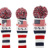 Maxbell Maxbell 3 Pieces Golf Pom Pom Headcover Wood Driver Club Head Cover Set America Flag