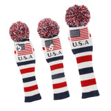 Maxbell Maxbell 3 Pieces Golf Pom Pom Headcover Wood Driver Club Head Cover Set America Flag