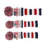 Maxbell Maxbell 3 Pieces Golf Pom Pom Headcover Wood Driver Club Head Cover Set America Flag