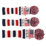 Maxbell Maxbell 3 Pieces Golf Pom Pom Headcover Wood Driver Club Head Cover Set America Flag