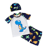 Maxbell Boys Kids Swimwear Rash Guard Swimming Costume with Cap Dinosaur White XL