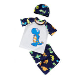 Maxbell Boys Kids Swimwear Rash Guard Swimming Costume with Cap Dinosaur White XL
