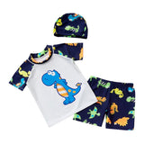 Maxbell Boys Kids Swimwear Rash Guard Swimming Costume with Cap Dinosaur White XL