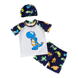 Maxbell Boys Kids Swimwear Rash Guard Swimming Costume with Cap Dinosaur White 2XL