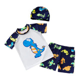 Maxbell Boys Kids Swimwear Rash Guard Swimming Costume with Cap Dinosaur White 2XL