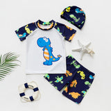Maxbell Boys Kids Swimwear Rash Guard Swimming Costume with Cap Dinosaur White 2XL