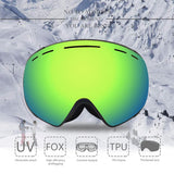 Maxbell Adult Ski Goggles Anti-fog Snow Snowboard UV Protect Over Glasses Green