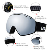 Maxbell Adult Ski Goggles Anti-fog Snow Snowboard UV Protect Over Glasses Silver