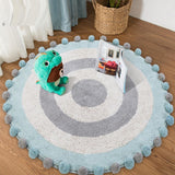 Maxbell Maxbell Round Cotton Area Rugs Floor Mats Circular Rug Carpet for Bedroom 90x90cm Blue