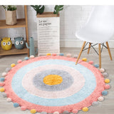 Maxbell Maxbell Round Cotton Area Rugs Floor Mats Circular Rug Carpet for Bedroom 90x90cm Pink