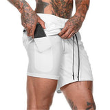 Maxbell Maxbell Men 2 in 1 Running Shorts Built In Base Layer Pants Pocket White XL