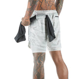 Maxbell Maxbell Men 2 in 1 Running Shorts Built In Base Layer Pants Pocket White XL